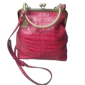 Patricia Nash 10th Anniversary Novella Kiss Clasp Pink Croc Crossbody Handbag